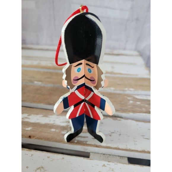 Red nutcracker guard black guard 3D wooden unique ornament Xmas holiday tree - Picture 1 of 6